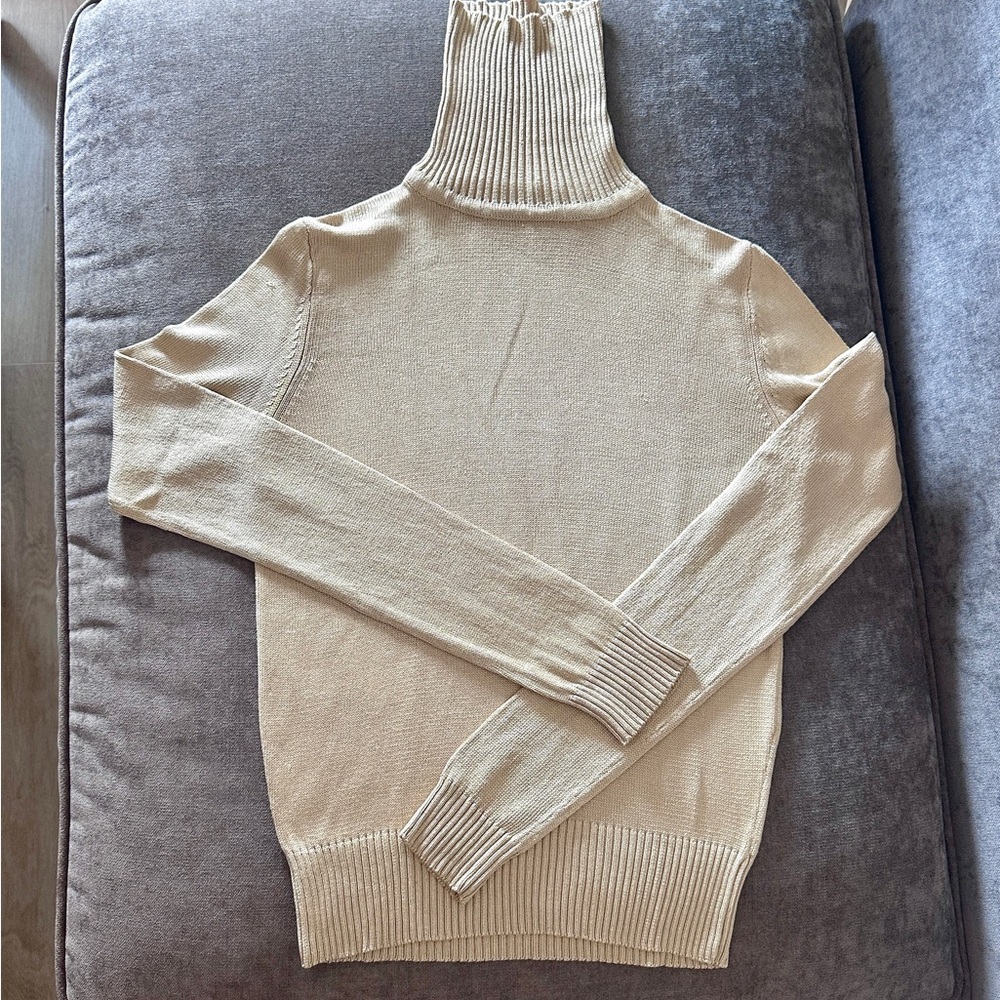 Vintage 90s ANN TAYLOR 100% Silk Knit Ribbed Butter Yellow Turtleneck Sweater S